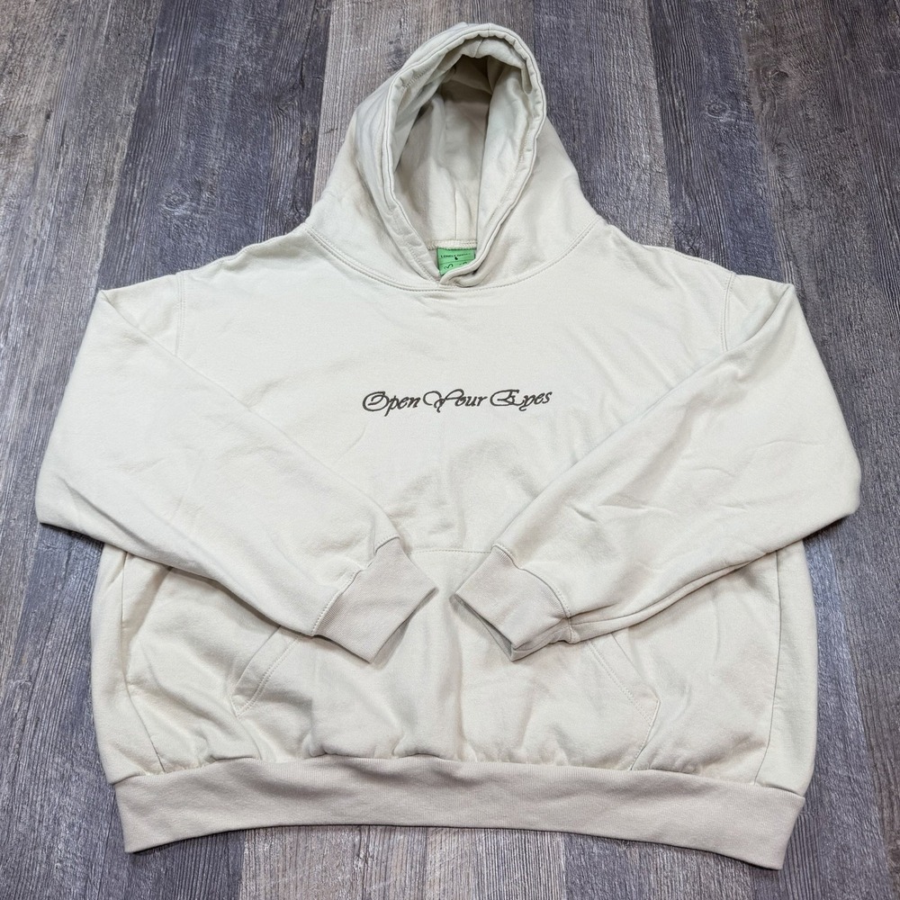 Lonely‎ Ghost Open Your Eyes Hoodie Unisex Size Large Beige Pullover Sweatshirt